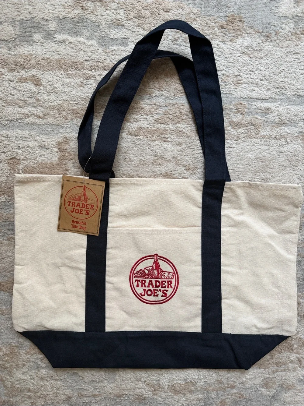 Trader Joe’s Cream/Navy Large Canvas Tote Bag